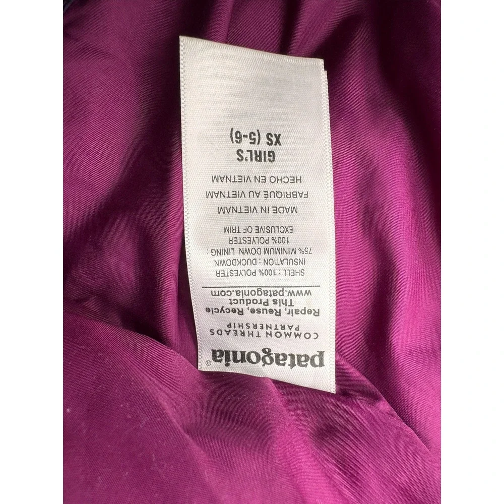 Patagonia Girls XS 5-6 Purple Down Puffer Parka Jacket Quilted Winter Coat
